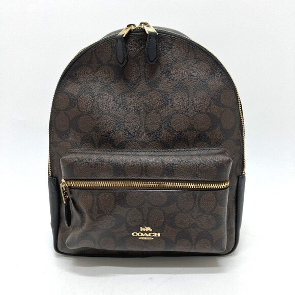 COACH F32200 Charlie Signature Backpack Bag PVC/Leather Brown - Picture 2 of 16